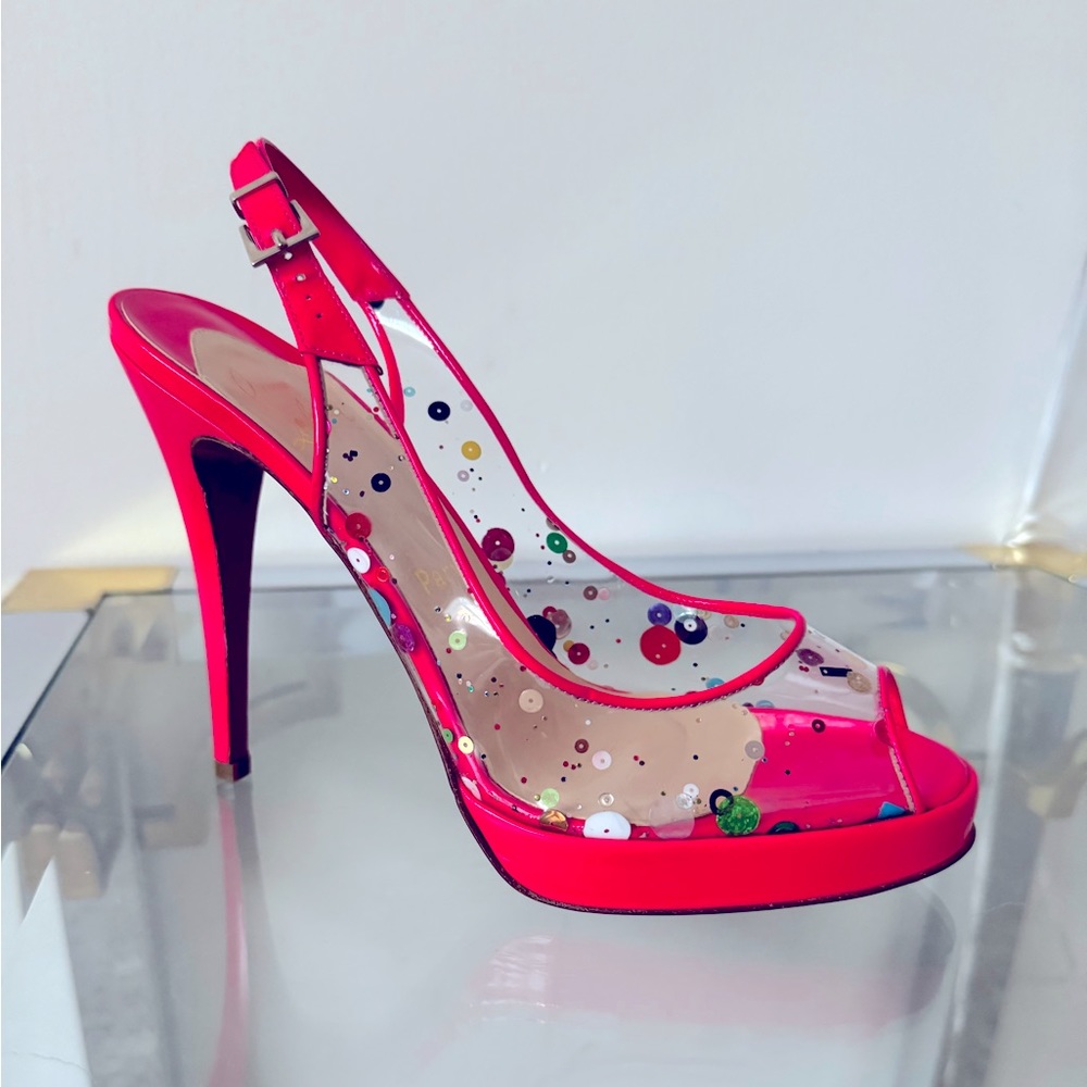 ❌SOLD❌ Christian Louboutin pink/ pvc &sequin patent leather slingback heels 38.5